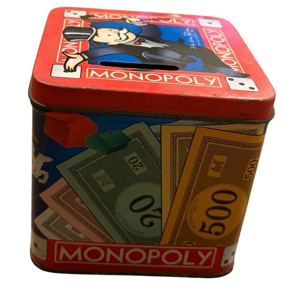Vintage 1998 Monopoly Tin Coin Bank Rich Uncle Pennybags Hasbro Giftco Metal Box